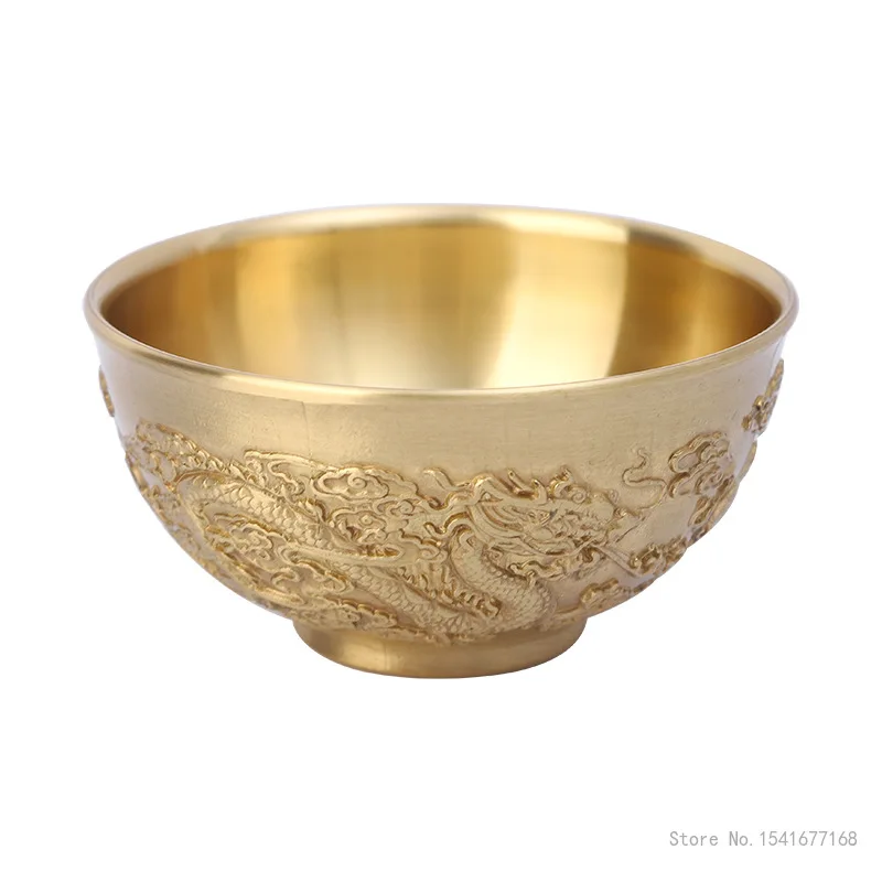 Pure Copper Holy Water Cups, Relief Dragon, Five Cattle Pattern, Buddhist, Kung Fu Tea Set Supplies, Brass, Decorative Bowl, 1Pc