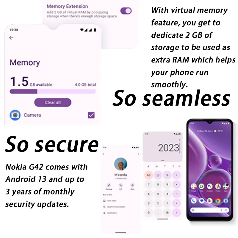 Global Version Nokia G42 4GB Ram 128GB Rom Snapdragon 480+ 5G NFC Android 13 90Hz Refresh 6.56 Inch 5000mAh 50MP Triple Camera