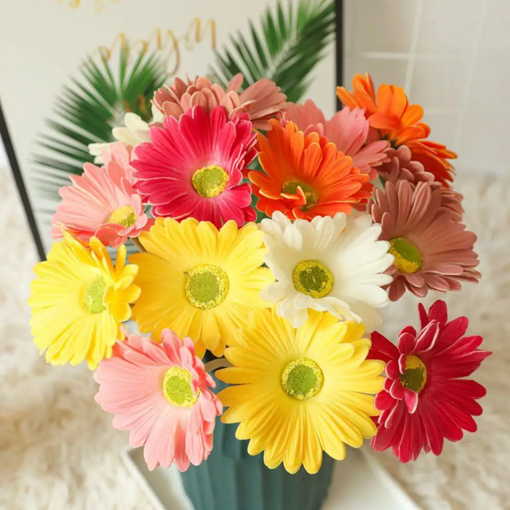 

Artificial Flower Easy To Maintain Anti-fading Fake Flower Realistic Simulated Gerbera Flower African Chrysanthemum Hotel Supply