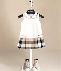 New Girls Dress Toddler Kids Cotton Dresses Baby Girls Pleated Dress Children Clothes Sleeveless Collar Girl Tennis Dress 1-6T