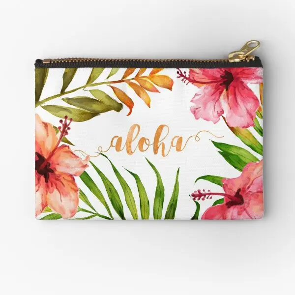 

Aloha Tropical Hawaiian Floral Watercolo Zipper Pouches Key Pure Socks Panties Storage Pocket Coin Wallet Cosmetic Women Bag