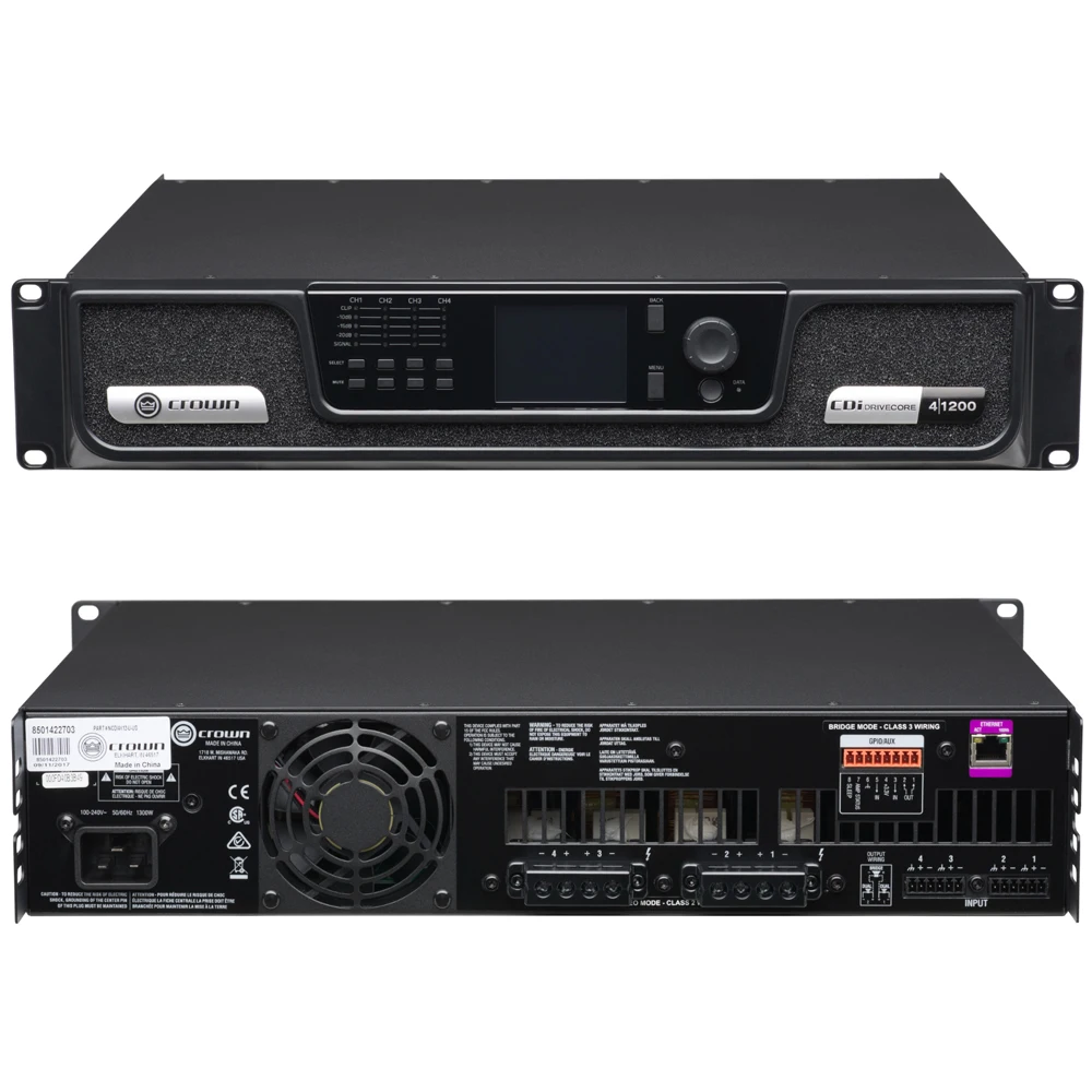 크라운 CDi 4 | 드라이브코어, 네트워크 제어 및 모니터링, 다이렉트 드라이브 70V 또는 100V RMS 출력, 그리고 DSP를 갖춘 1200 파워 앰프