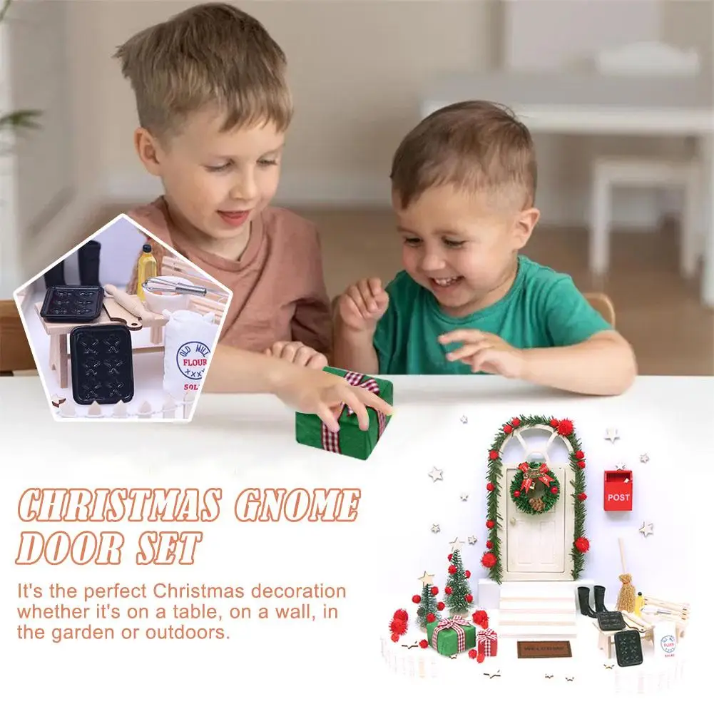 

Miniature Christmas Magic Tiny Fairy Wooden Can Open Gnome Dome Door Garland Stair Elf Kitchen Baking Mini Simulation T1X2
