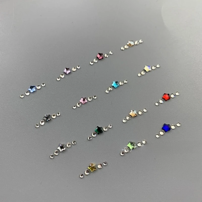 다양한 색상의 다이아몬드 비즈 001    스타 + 4개의 원형 드릴 비즈 콤보, 4mm 스타, 2mm & 2.5mm 원형, 병 포장