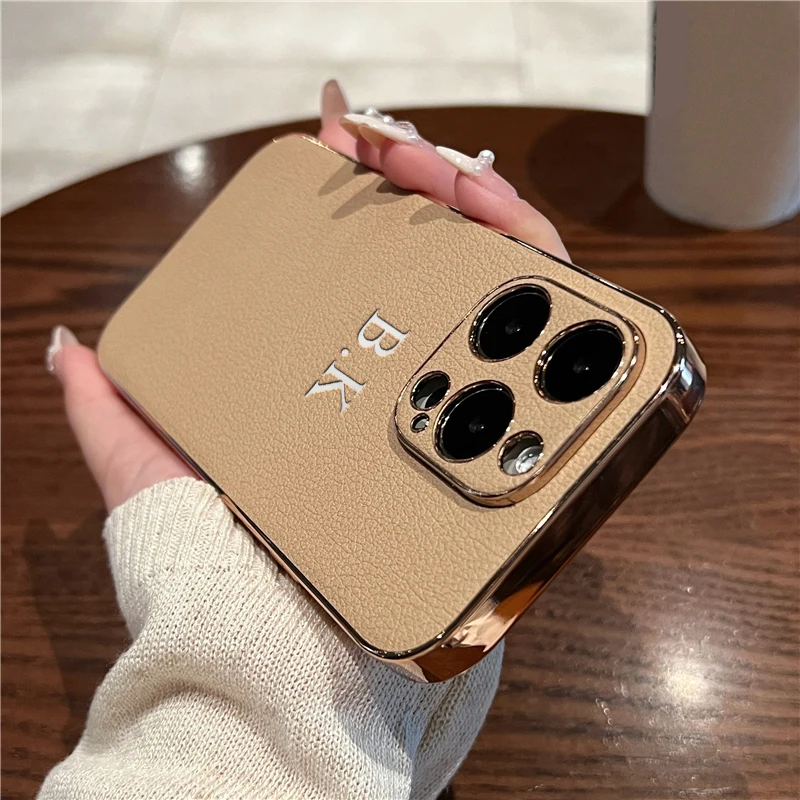 thumbnail image 1 of Funda de piel de cordero de lujo con revestimiento para iPhone 16, 15, 14, 13, 12, 11 Pro Max, personalizada, con iniciales y nombre, 16, 15 Pro, 1 of 5