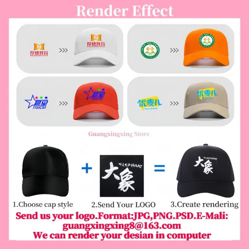 Custom embroidered logo hat Men's and women's mesh cap cotton baseball cap design DIY picture printing logo hat Summer sun hat 5