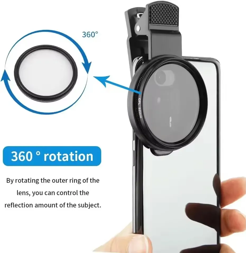 Mobiilseadmele sobiv CPL-filter 52 mm - Vähendab heijastusi, parandab värvi