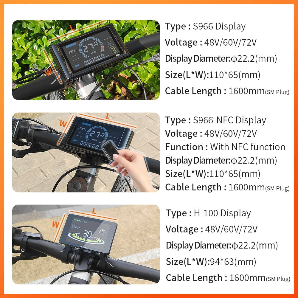 전기자전거 48V 60V 72V 60A 80A 3모드 정현파 학습 기능 컨트롤러 S966NFC H100 디스플레이 3000W 5000W 모터