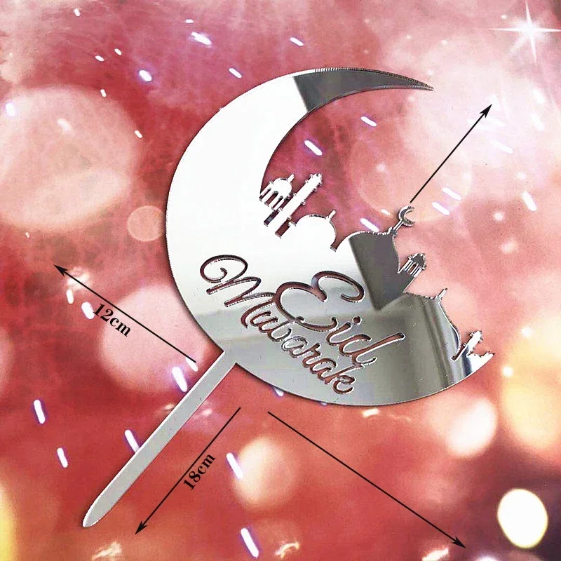 10pcs Gold Silver Acrylic Moon Ramadan Cake Topper Eid Mubarak  Decoration Muslim Baking Decor Party Supplies