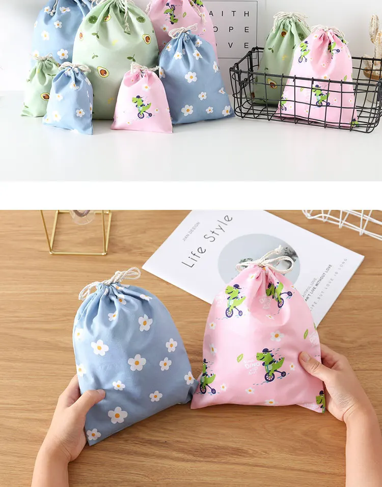 Baumwolle Leinen Kordelzug Tasche Blume Pflanzen Gedruckt Weihnachtsgeschenk Süßigkeiten Münze Schlüssel Aufbewahrungstasche Reise Kosmetik Schmuck Organizer – Detail 4
