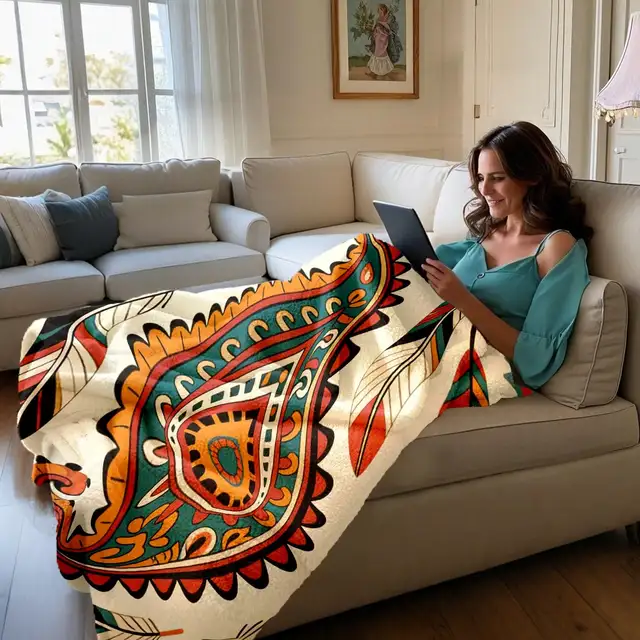 Paisley Feather Decorative Blanket 2