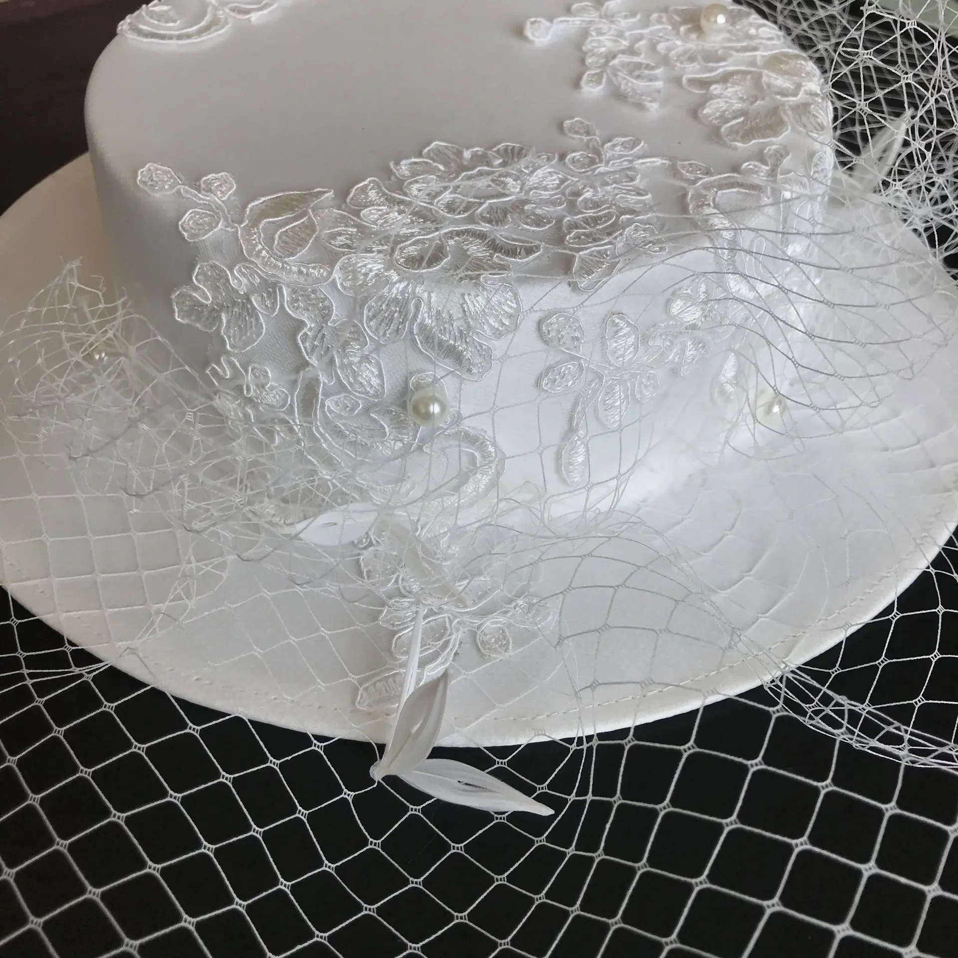 Vintage Wedding Hats White Lace Net Bridal Hats for Bridal Wedding