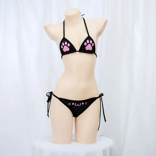 Anime Cat Paw Bikini Set Cat Girl Cosplay Costume Bandage Backless Swimsuit Cute Girl Underwear Role Play Lingerie Women Outfits - Image 5