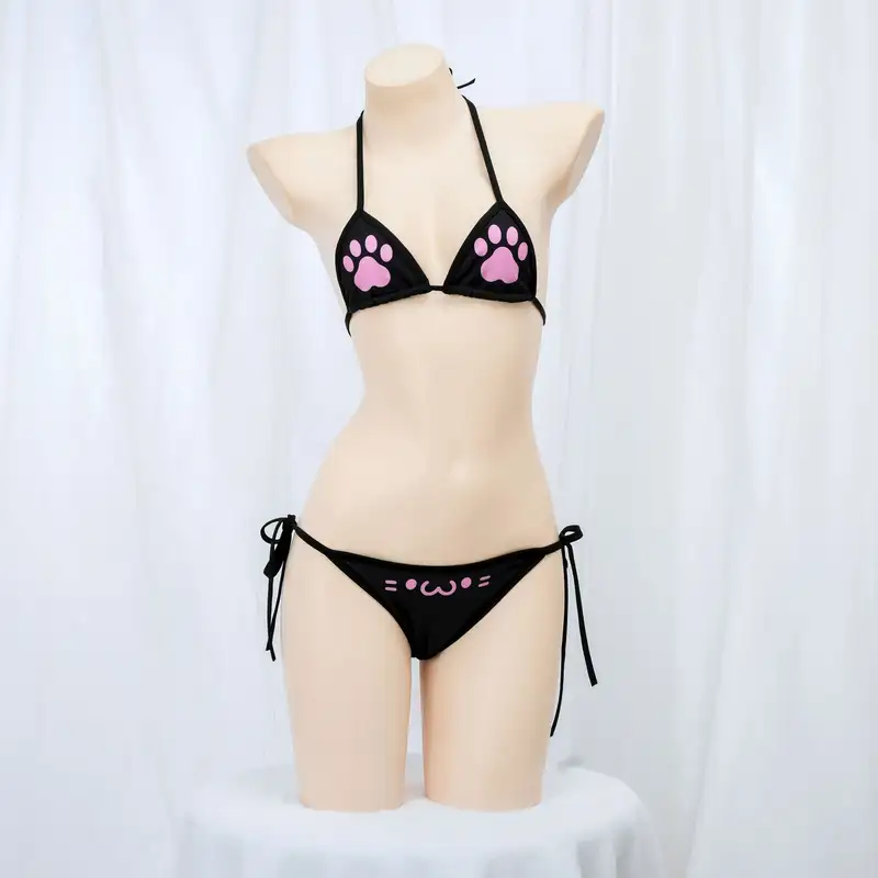 Anime Cat Paw Bikini Set Cat Girl Cosplay Costume Bandage Backless Swimsuit Cute Girl Underwear Role Play Lingerie Women Outfits - Image 5