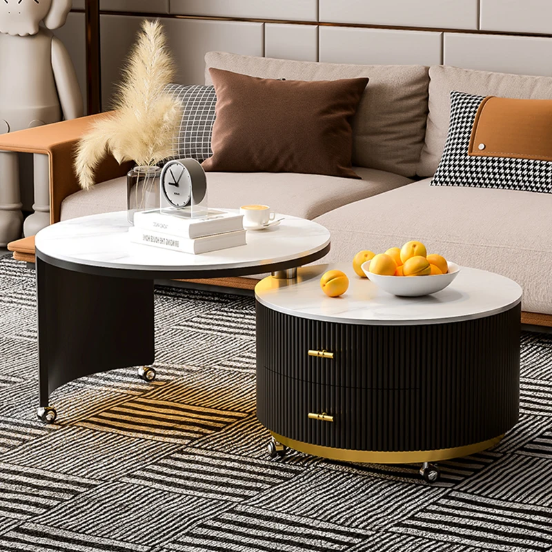 

Wheels Storage Coffee Tables Design Round Adjustable Small Mobile Side Table Modern Luxury Table Basse De Salon Nordic Furniture