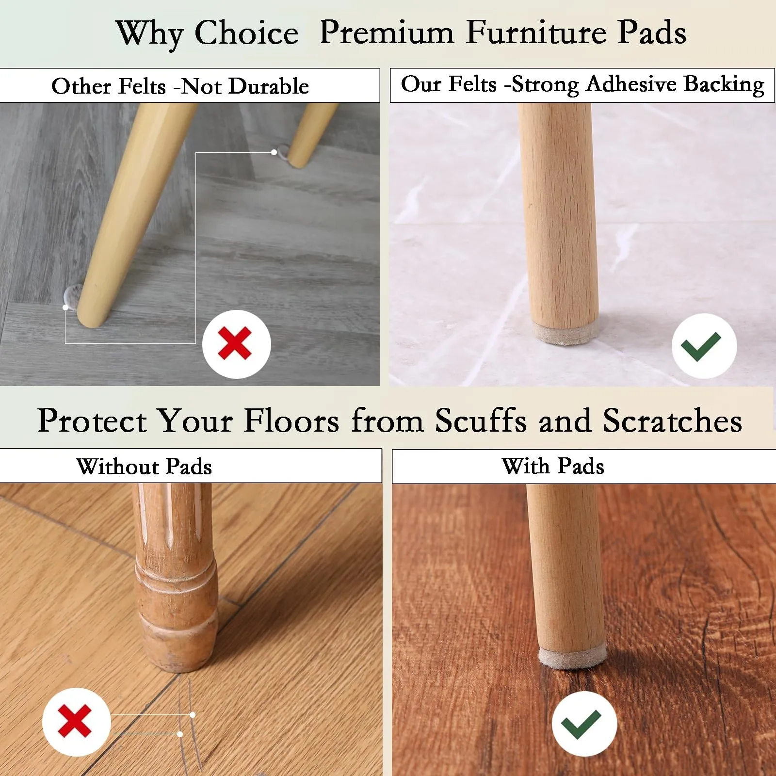 136개입 가구 패드 - 나무 바닥용 자가 접착 의자 펠트 패드, 가구 다리 바닥 보호대, 긁힘 방지