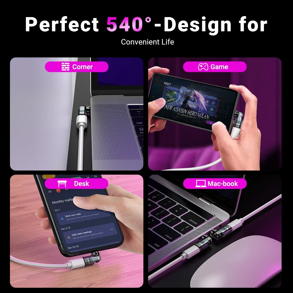 OTG Adapter AUFU 9Pin Magnetic USB C 540 Degree PD3.1 240W Fast Charging Type C Magnet Converter For iPhone 15 16 Laptop Xiaomi