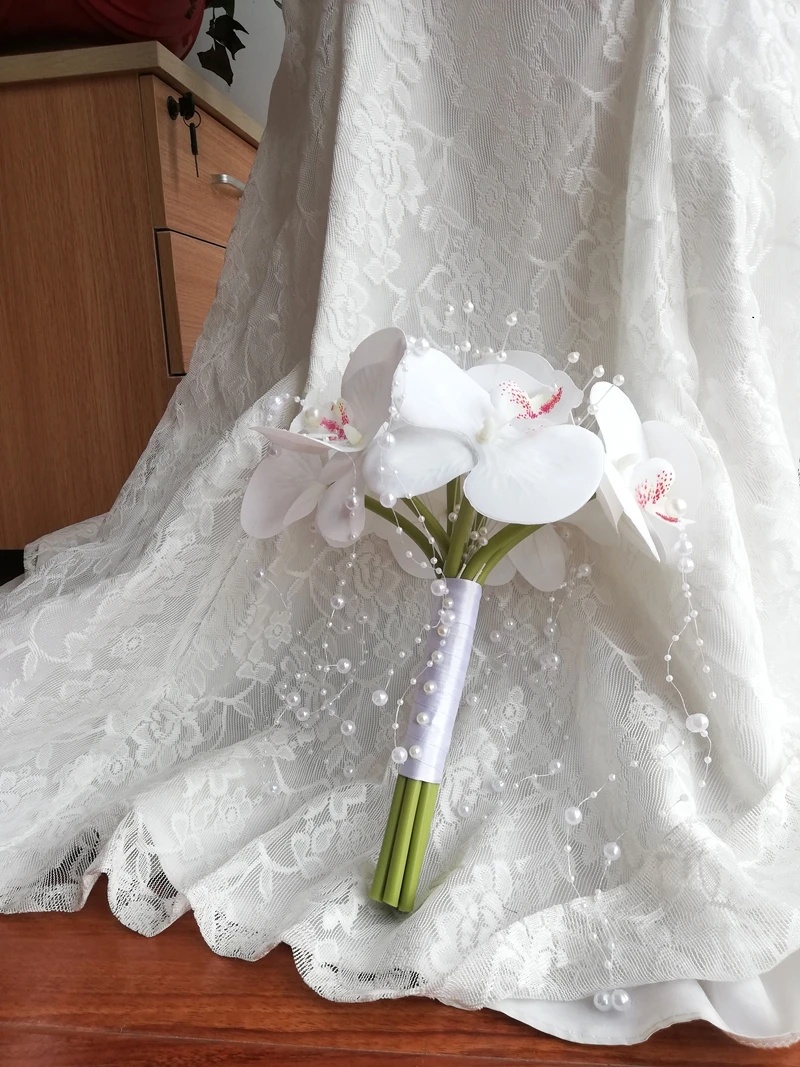 White Phalaenopsis orchid with Pearls Fall Special Round Bride bouquet bouquet de fleur artificielle