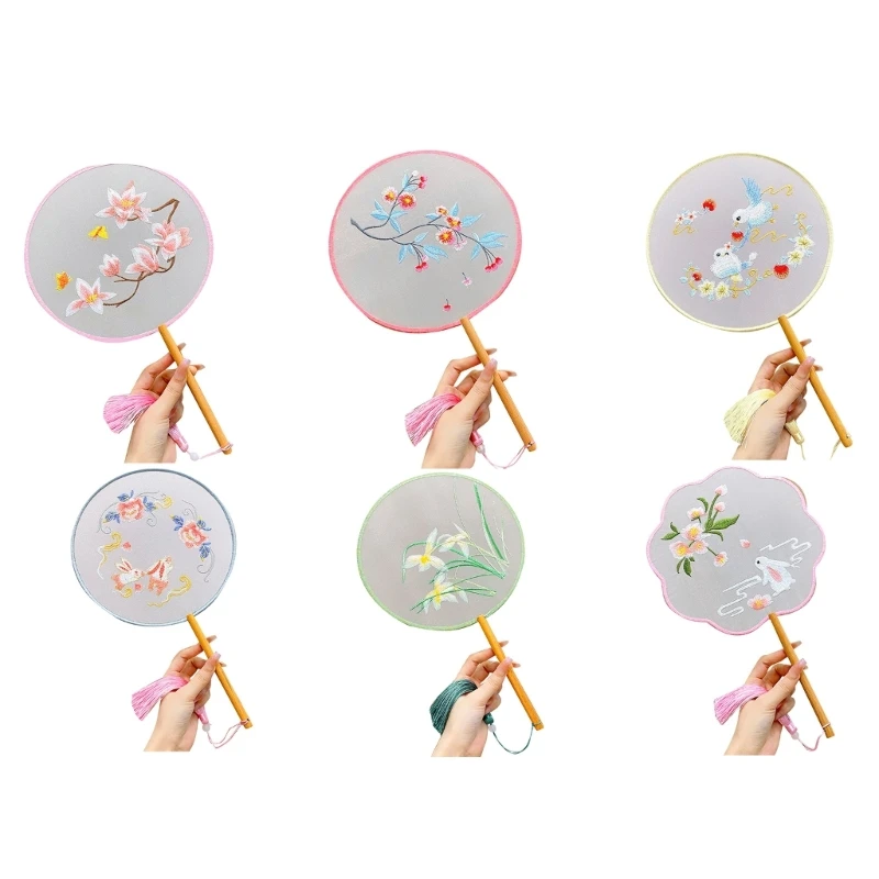 

Circular Fan Chinese Ancient Dance Silk Round Fan Dancing Decor Fan with Tassels