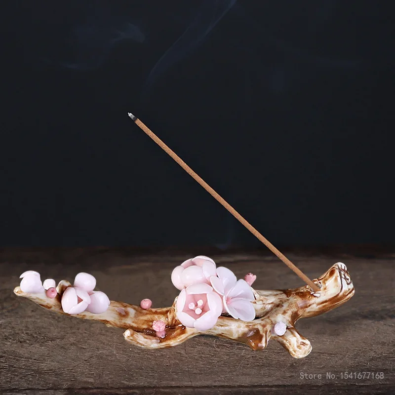 Creative Handmade Flower Kneading Incense Burner, Ceramic Plum Blossom Thread, Indoor Zen Incense Stove Holder, 1Pc