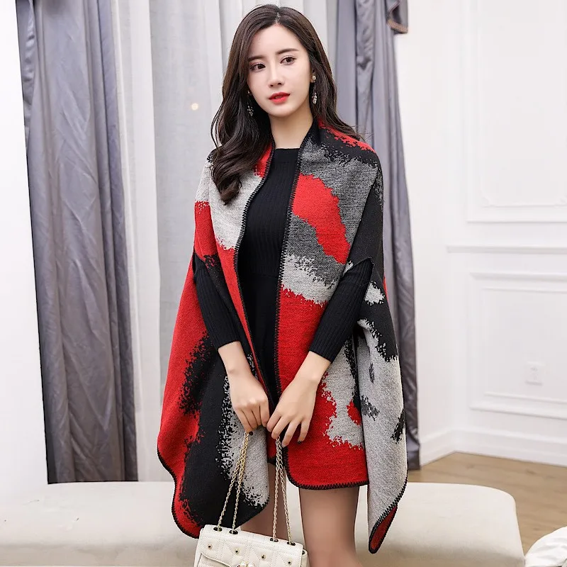 

Imitation Cashmere Cape Double Sided Dual Purpose Shawl Thickened Warmth Oversized Scarf for Style Poncho Leisure Fashion P3