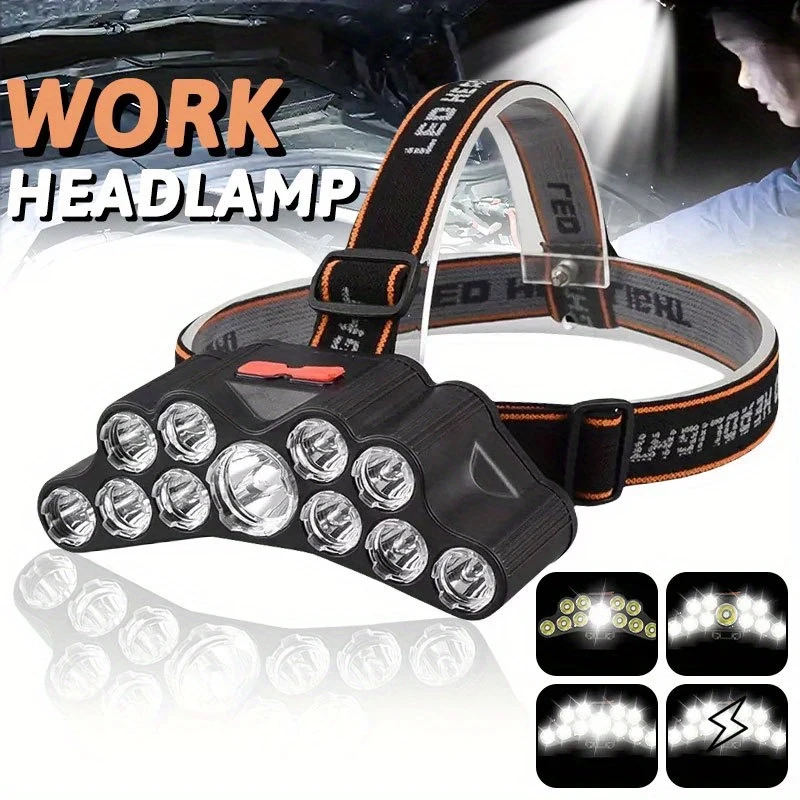 11 LED Headlamp Strong Light Head Lamp Type-C Rechargeable Headlight Built-in 18650 Battery Fishing Flashlight Outdoor Lantern - 1