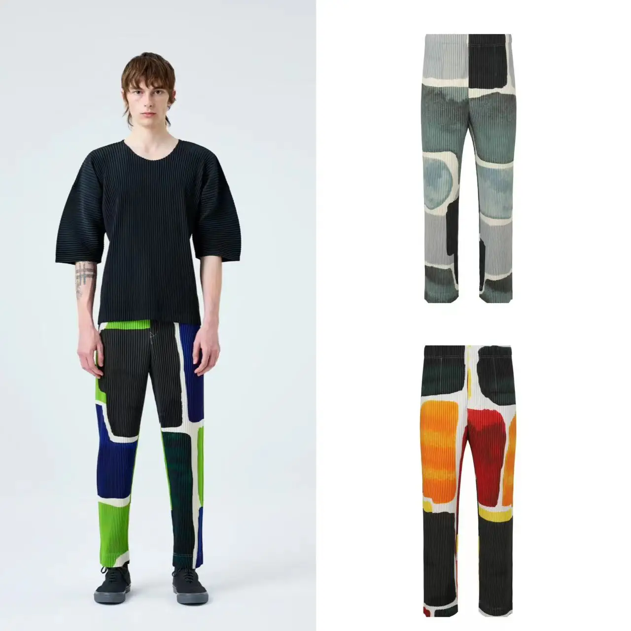 Miyake Original Print Pleated Pants 2024 Spring Summer New Personalized Printing Casual Pants Fashion Versatile Men's Clothing