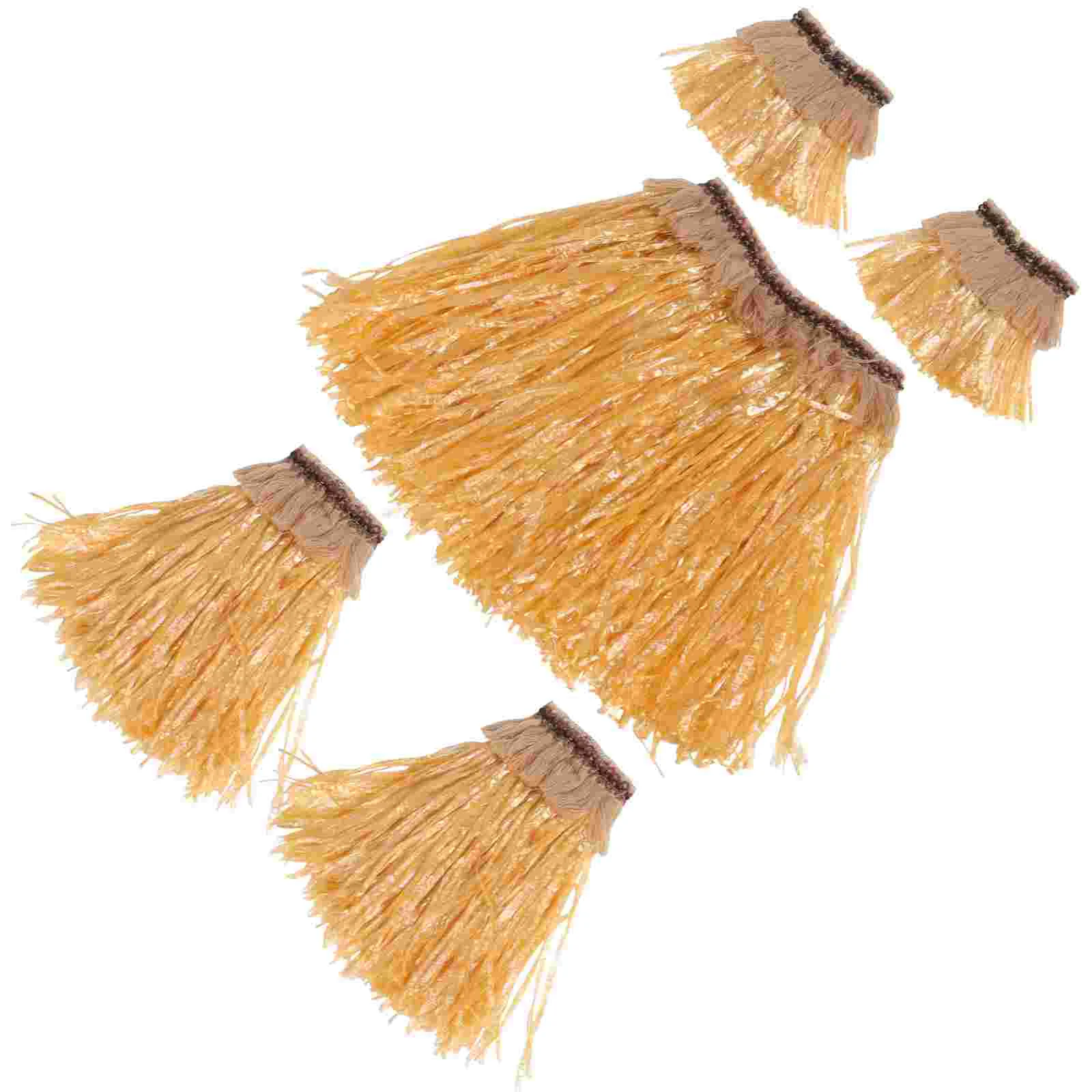 5 Pcs Grass Skirt Set With Arm Leg Bands Women Adult Costume Tribal Fringe Plastic Elastic Waistband Hawaiian Straw Color Dancer