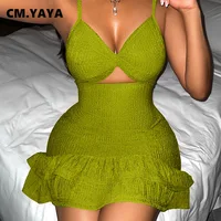 CM.YAYA Women Cut Out High Waist Sleevelesss Strap Ruffles Smock Dress 2025 Summer Female Street Night Club Party  Dresses 2