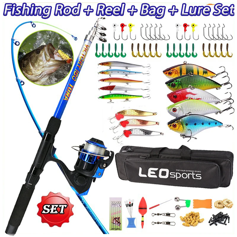 Conjunto de de pescar con bolsa de carrete, Kit de cebo, telescópico, Spinning Fly, fibra de carbono, guía de 1,8 M, juego de señuelos para barco de mar|Cañas de pescar| -