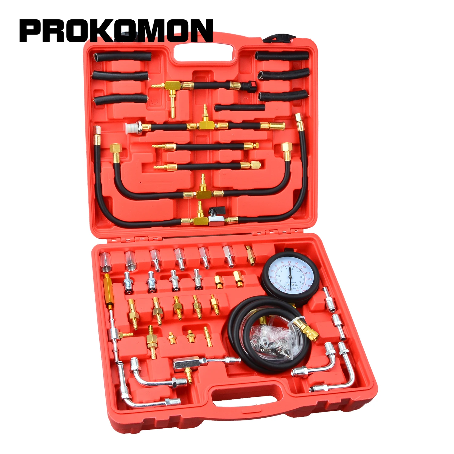 연료 주입 압력 테스터 키트, 정확한 독서용 듀얼 다이얼, 0-140 PSI 게이지..