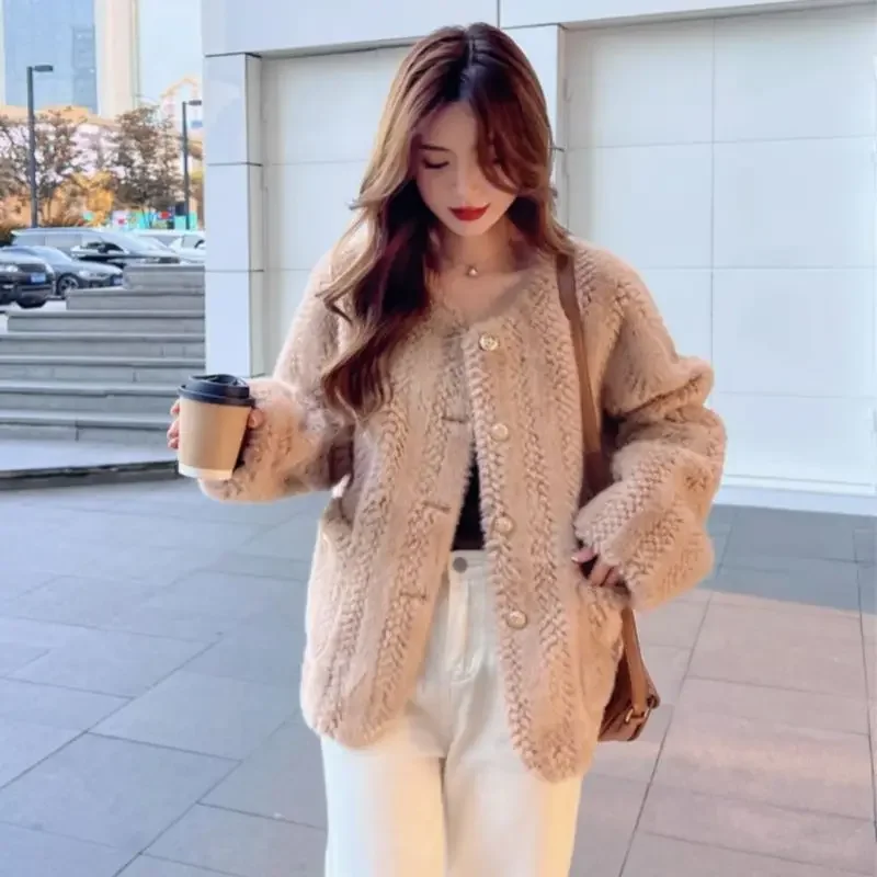 2023 New Women Short Temperamental Artificial Mink-Fur Outer Fur Coat Winter Female Solid Color Casual Versatile Fur Outwear