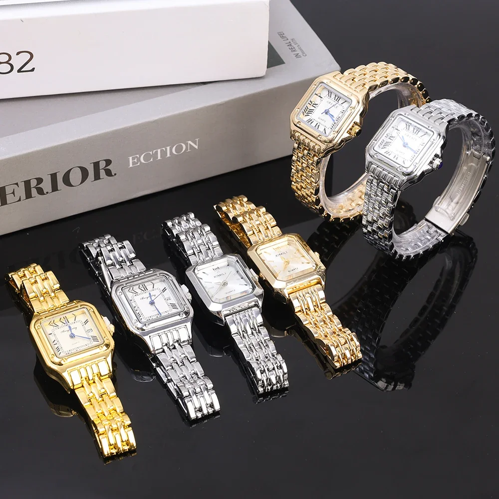 Luxury Fashion Square Women's Stainless Steel Watches Brand Ladies Quartz Wristwatch Classic Silver Simple Femme Steel Band 4