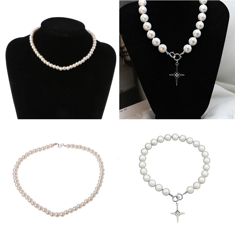 Vintage Pearl Necklace Crystal Cross Rhinestone Pendant Simply Pearl Beads Cross Chokers Necklaces Women Fashion Jewelry