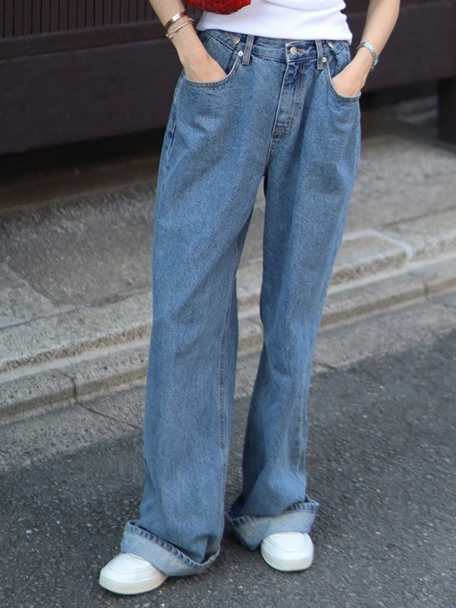 Bornladies Women's New 2025 Autumn Trendy Wide Leg Jeans Loose Straight Leg Floor  Length Retro Cotton Jeans