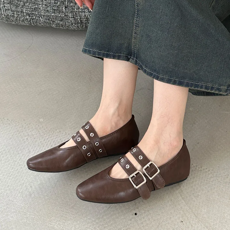 Big Size Fashion Buckle Strap Ladies Flats Mary Janes Shoes Luxury Female Round Toe Footwear Shallow Women Flats With Shoes 5