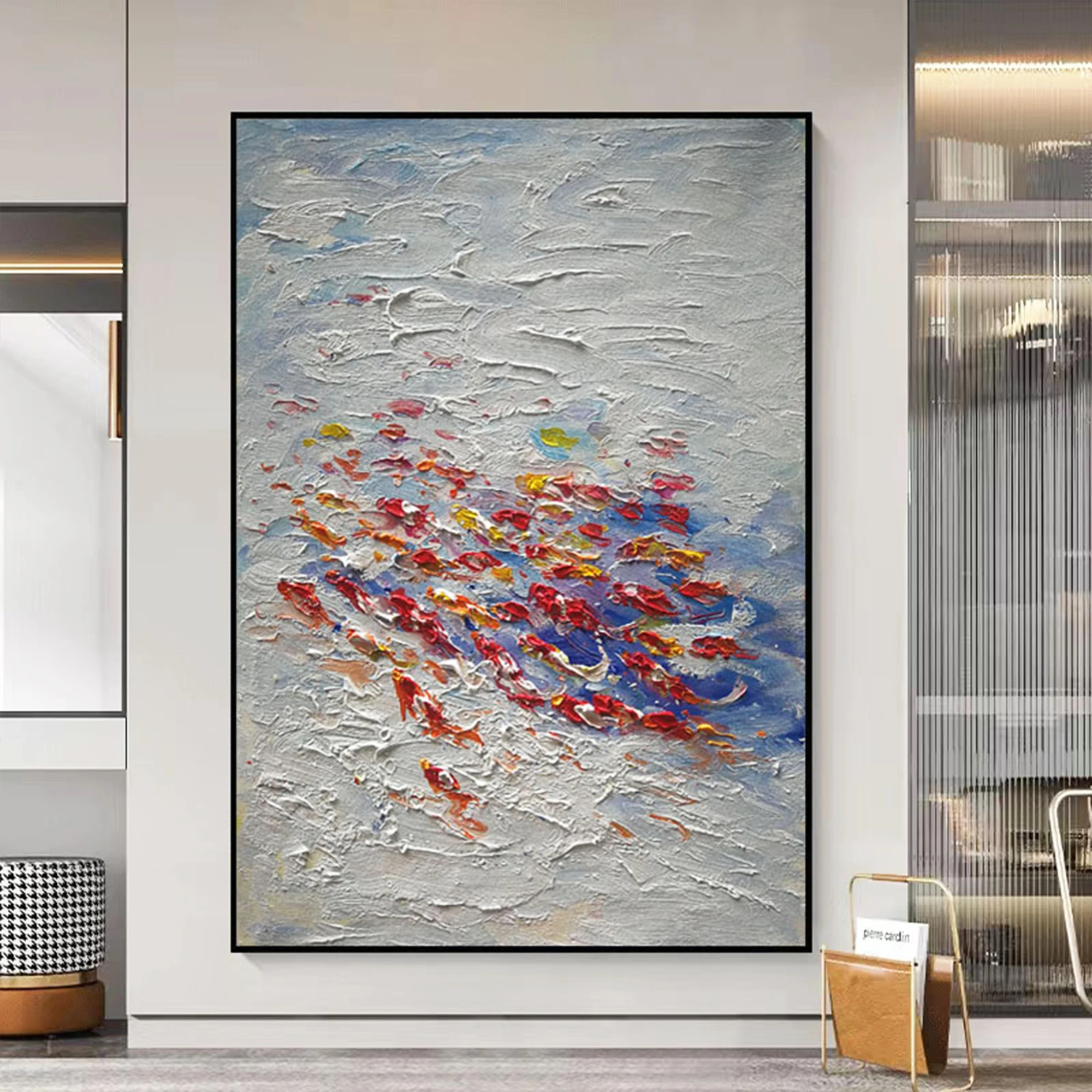 

Hand Painted Colorful Koi Fish Painting on Canvas, Livingroom Bedroom Vertical Wall Art Home Decor