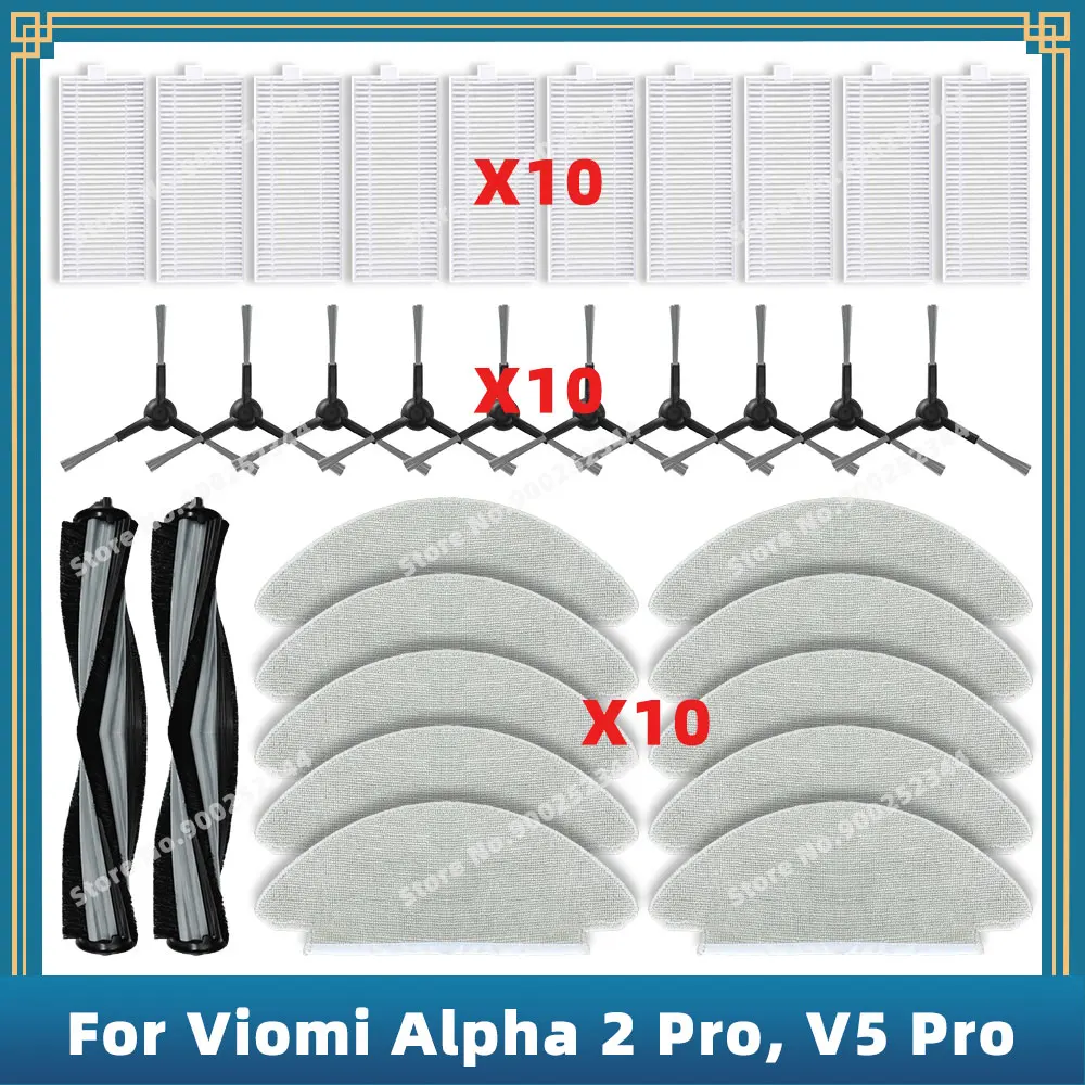 

Compatible For Viomi Alpha 2 Pro / V5 Pro / V-RVCLM27B / V-RVCLM40B Replacement Parts Accessories Main Side Brush Filter Mop