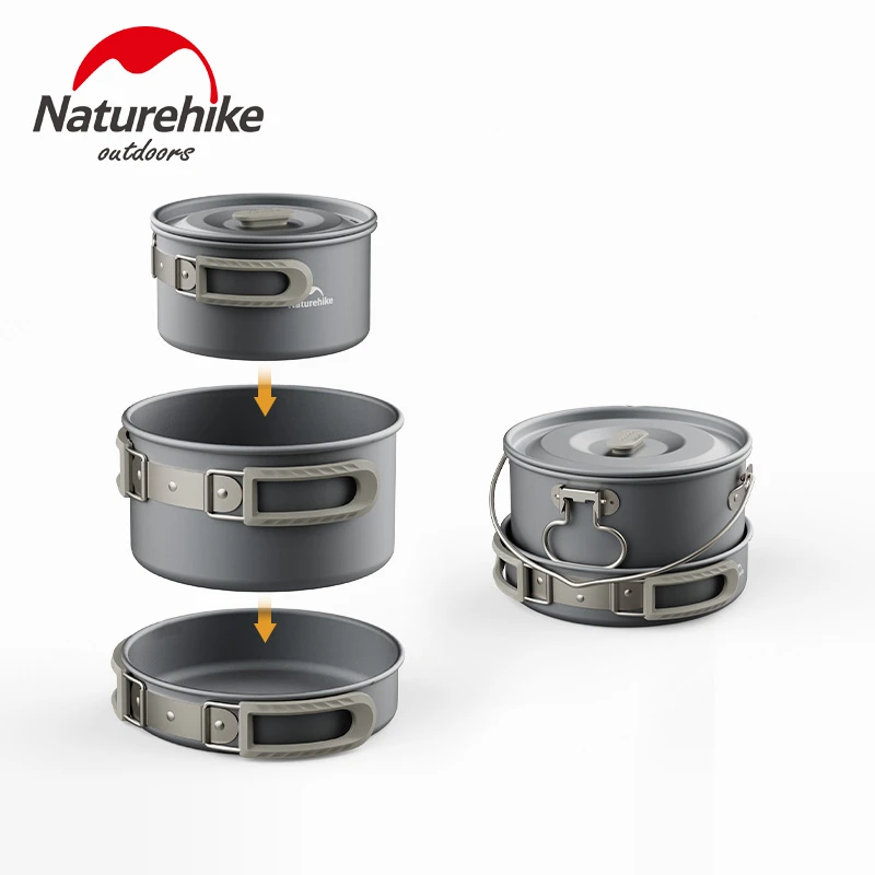 Naturehike Camping Cookware Set Tableware Kit Cooking Water Kettle Pan Travel Cutlery Utensils Outdoor Hiking Picnic Pot