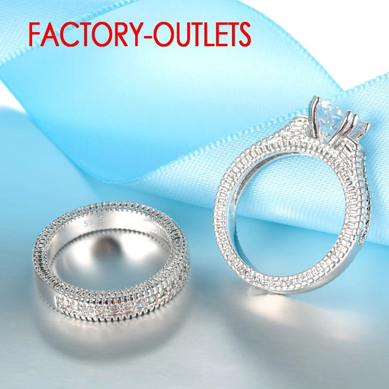 Silver Rings Silver Ring Wedding Rings Genuine 925 Sterling Silver Wedding Ring Unisex Romantic Fashion Jewelry Cubic Zirconia Prong Setting