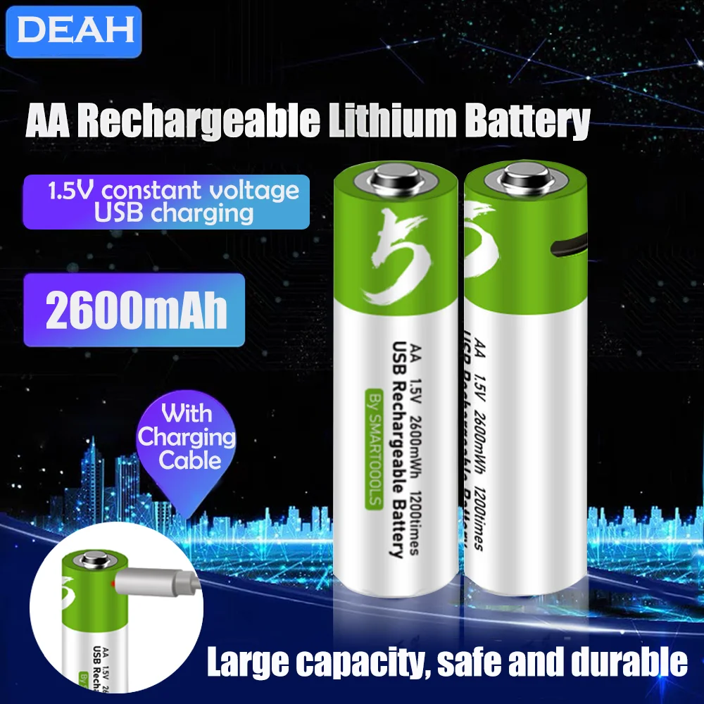 2/4pcs USB AA Rechargeable Batteries 1.5V 2600mAh doorbell battery Toy's  battery