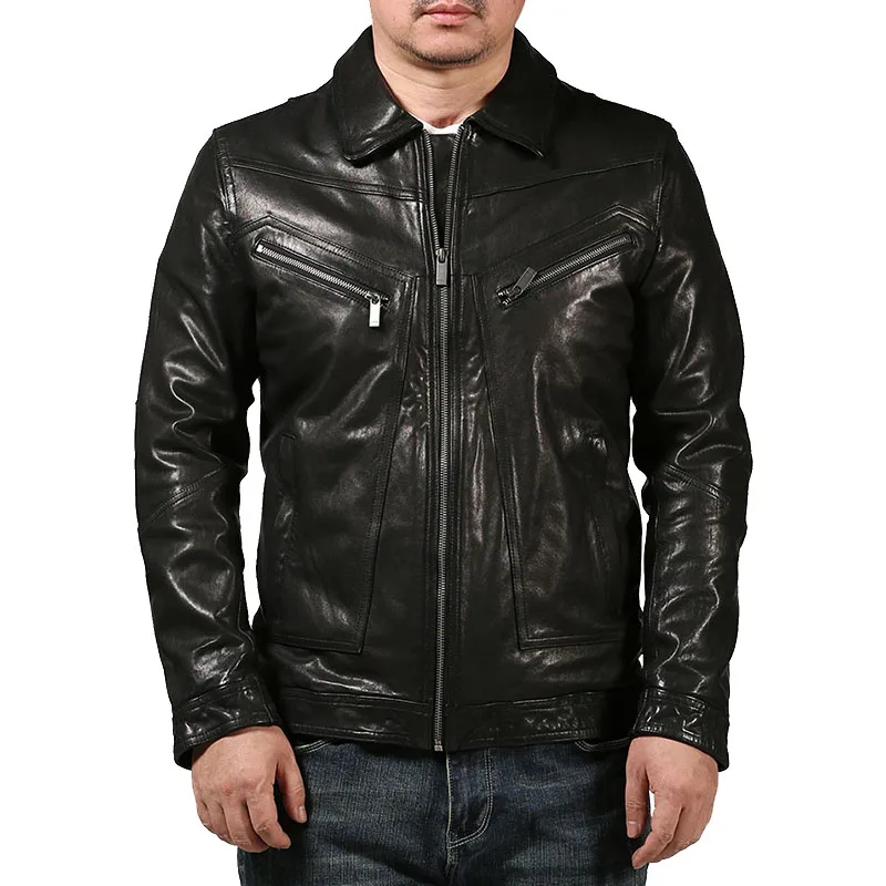 

High Quality Genuine Leather Jacket Motorcycle Riding Leisure Lapel Collar Vegetable Tanned Washed Sheepskin Coats