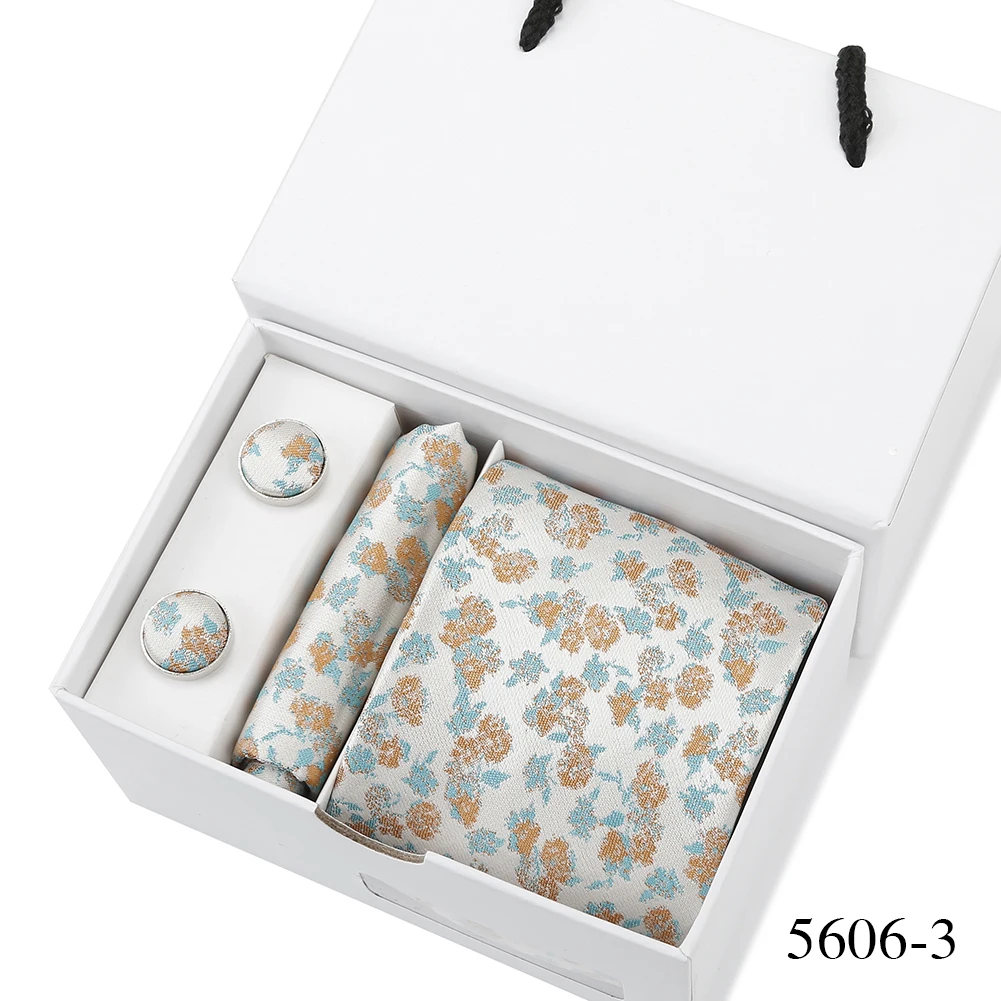 Bussiness Krawatten Sets Für Männer Plaid Blau Drucken Krawatten Manschettenknöpfe Taschentücher Hochzeit Bluse Zubehör Weiß Geschenk Box Anzug – Detail 25