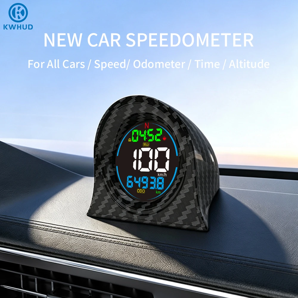 Velocímetro GPS Digital KWHUD, Odómetro, Pantalla Head-up para Automóvil con Visualización de Hora y Altitud, Alarma de Velocidad y Recordatorio de Fatiga 1