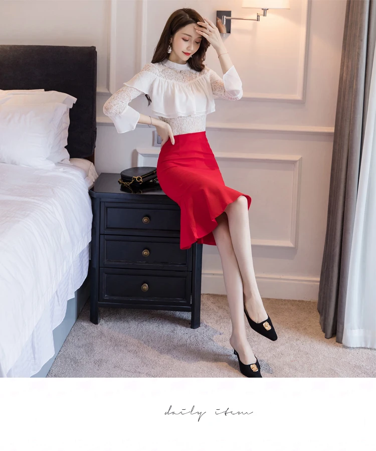 Plus Size Black Mermaid Skirts Womens 2022 Fashion Spring Summer High Waist Midi Skirt Women Elegant Sexy Office Lady Skirt Red white denim skirt