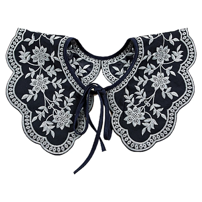 

Women Jacquard Embroidery Floral False Fake Collar Elegant Lace-Up Ribbon Big Shawl Decorative Necklace drop shipping