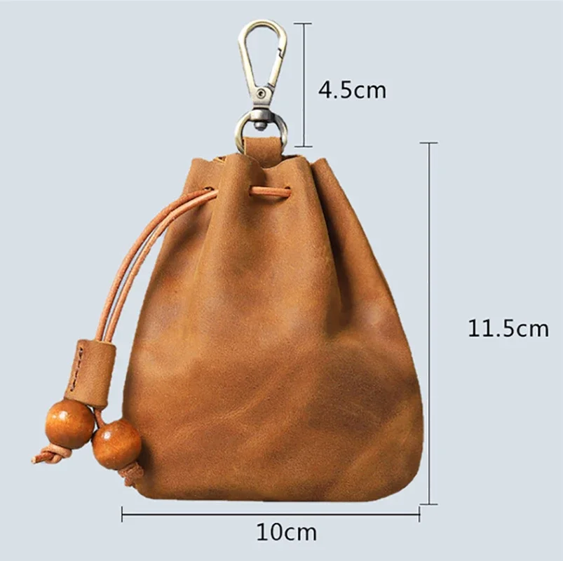 Handmade Genuine Leather Unisex Coin Purse Portable Money Pocket With Metal Hook Retro Drawstring Wallet Storage Bag coin purse coin wallet
