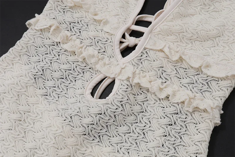 Knit V-Neck Fashion Maxi Dress Women's Slim High Waist See-Through Patchwork Bandage Backless Dress Female Knitwear Dress