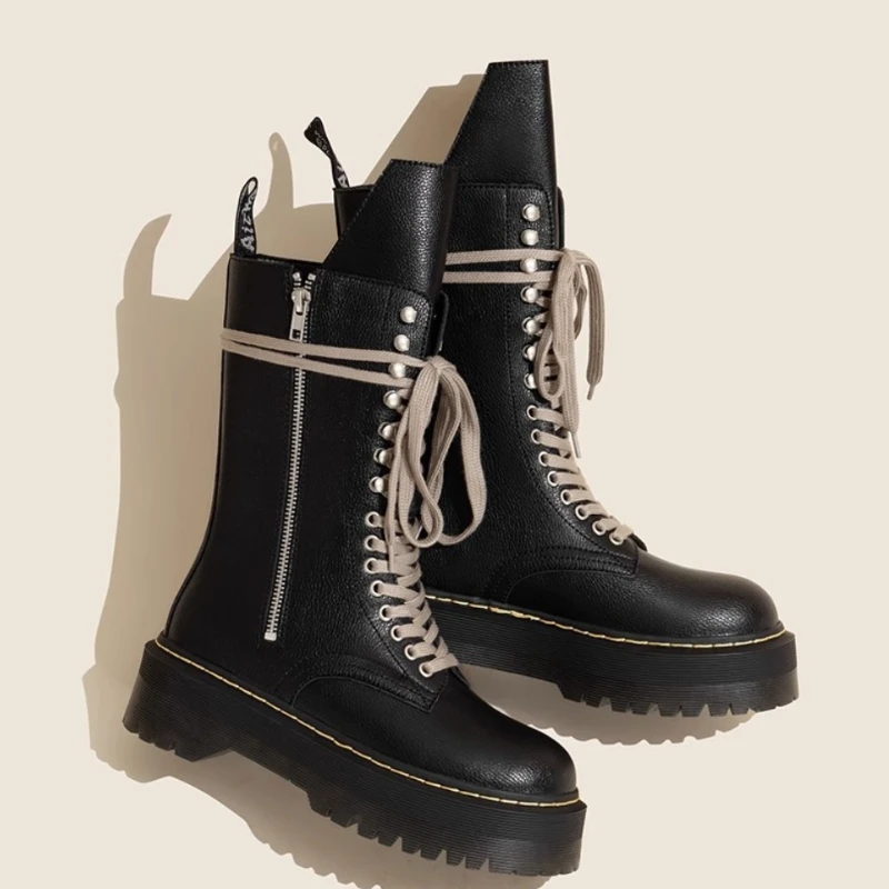 Botas-con-cordones-de-suela-gruesa-para-mujer-botines-informales-con ...