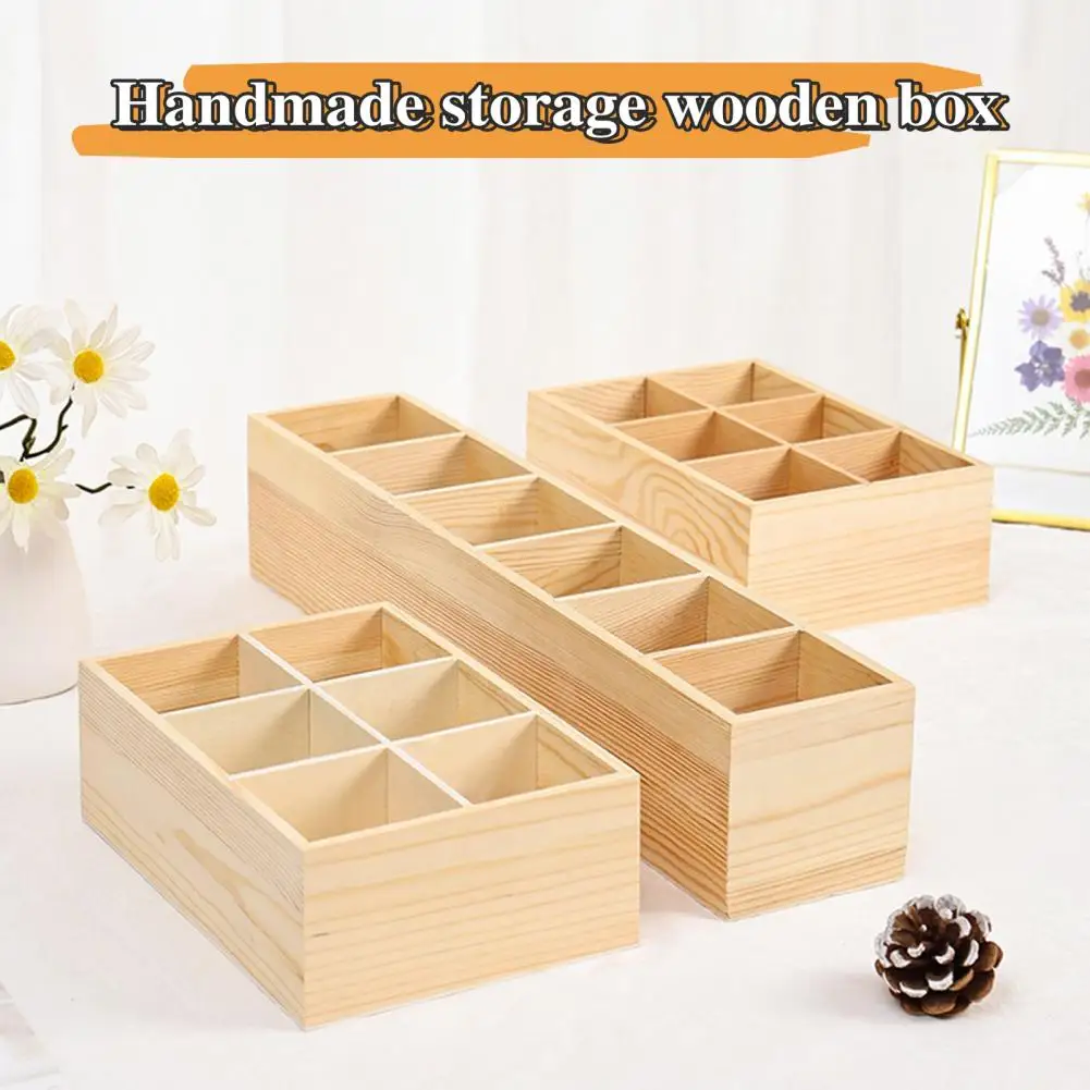 Wooden Storage Box Paint Brush Case Burr Free Multiple Compartments Rectangular Office Wooden Storage Box Retro Treasure Chest